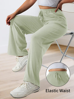 jkthpu-45 Plus Size High Stretch Wide Leg Palazzo Trousers – Lace-Up Waist