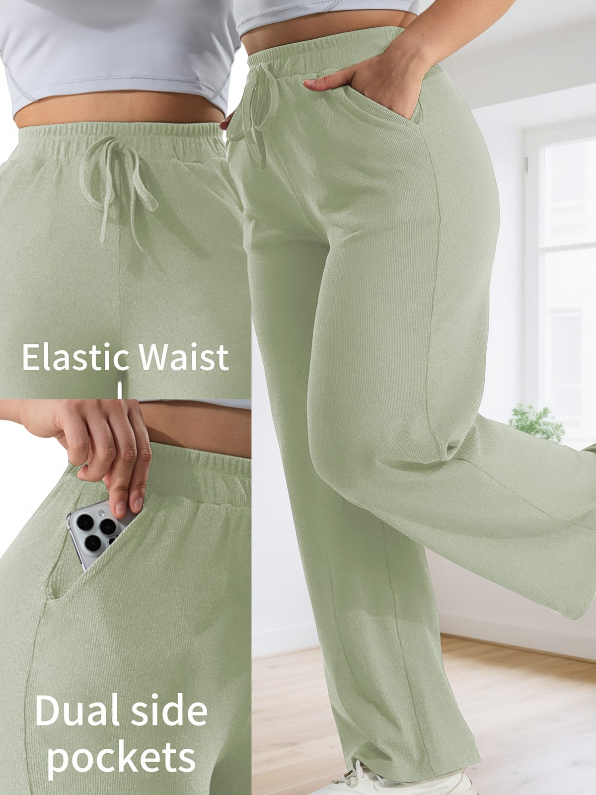 jkthpu-45 Plus Size High Stretch Wide Leg Palazzo Trousers – Lace-Up Waist