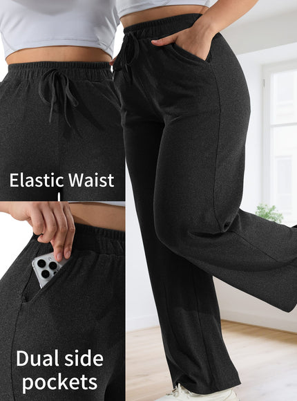 jkthpu-45 Plus Size High Stretch Wide Leg Palazzo Trousers – Lace-Up Waist