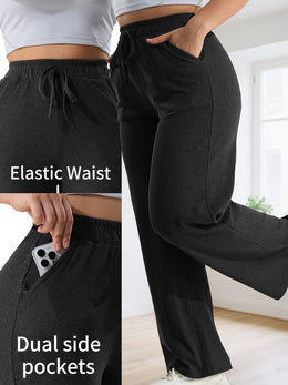 jkthpu-45 Plus Size High Stretch Wide Leg Palazzo Trousers – Lace-Up Waist