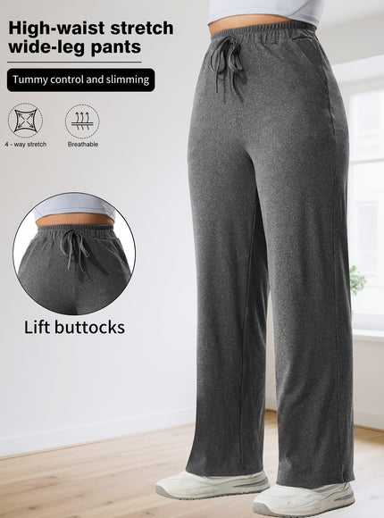 jkthpu-45 Plus Size High Stretch Wide Leg Palazzo Trousers – Lace-Up Waist