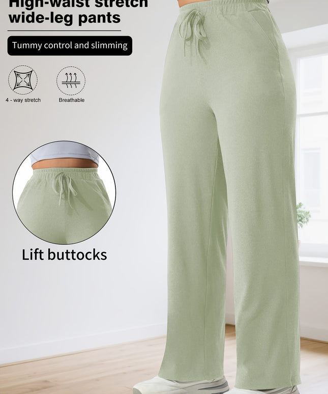 jkthpu-45 Plus Size High Stretch Wide Leg Palazzo Trousers – Lace-Up Waist