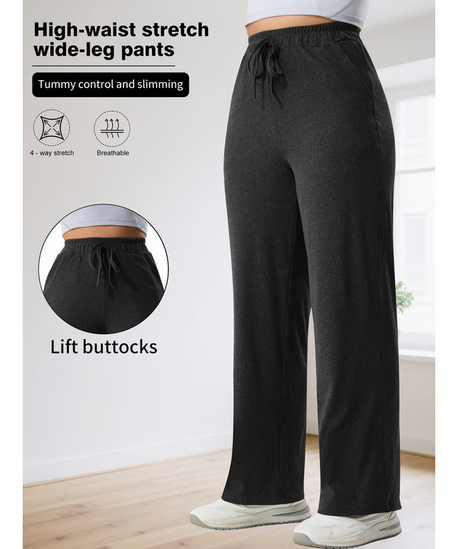jkthpu-45 Plus Size High Stretch Wide Leg Palazzo Trousers – Lace-Up Waist