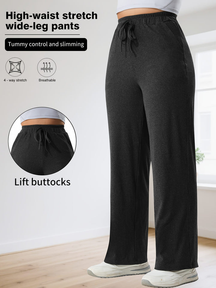 Plus Size High Stretch Wide Leg Palazzo Trousers – Lace-Up Waist
