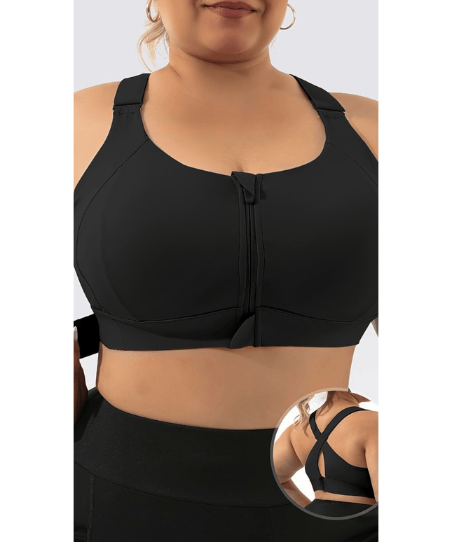 jkthpu-45 Plus Size High Support Front Zip Sports Bra