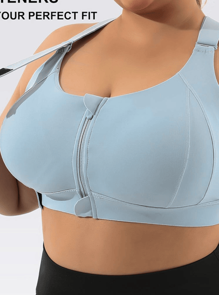 jkthpu-45 Plus Size High Support Front Zip Sports Bra