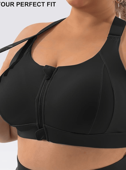 jkthpu-45 Plus Size High Support Front Zip Sports Bra