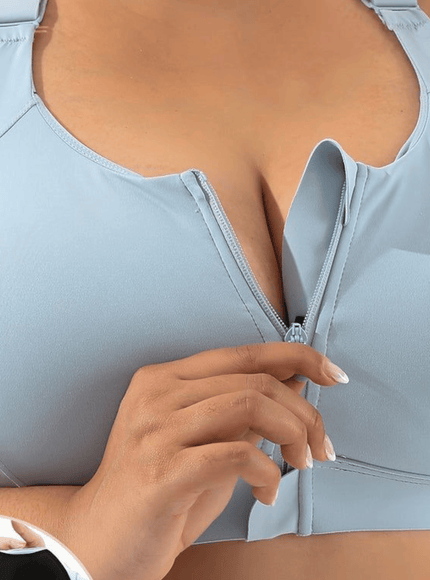 jkthpu-45 Plus Size High Support Front Zip Sports Bra