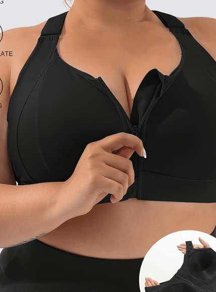 jkthpu-45 Plus Size High Support Front Zip Sports Bra