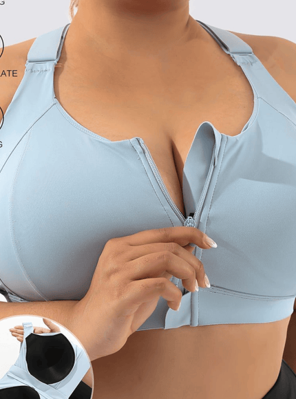 jkthpu-45 Plus Size High Support Front Zip Sports Bra