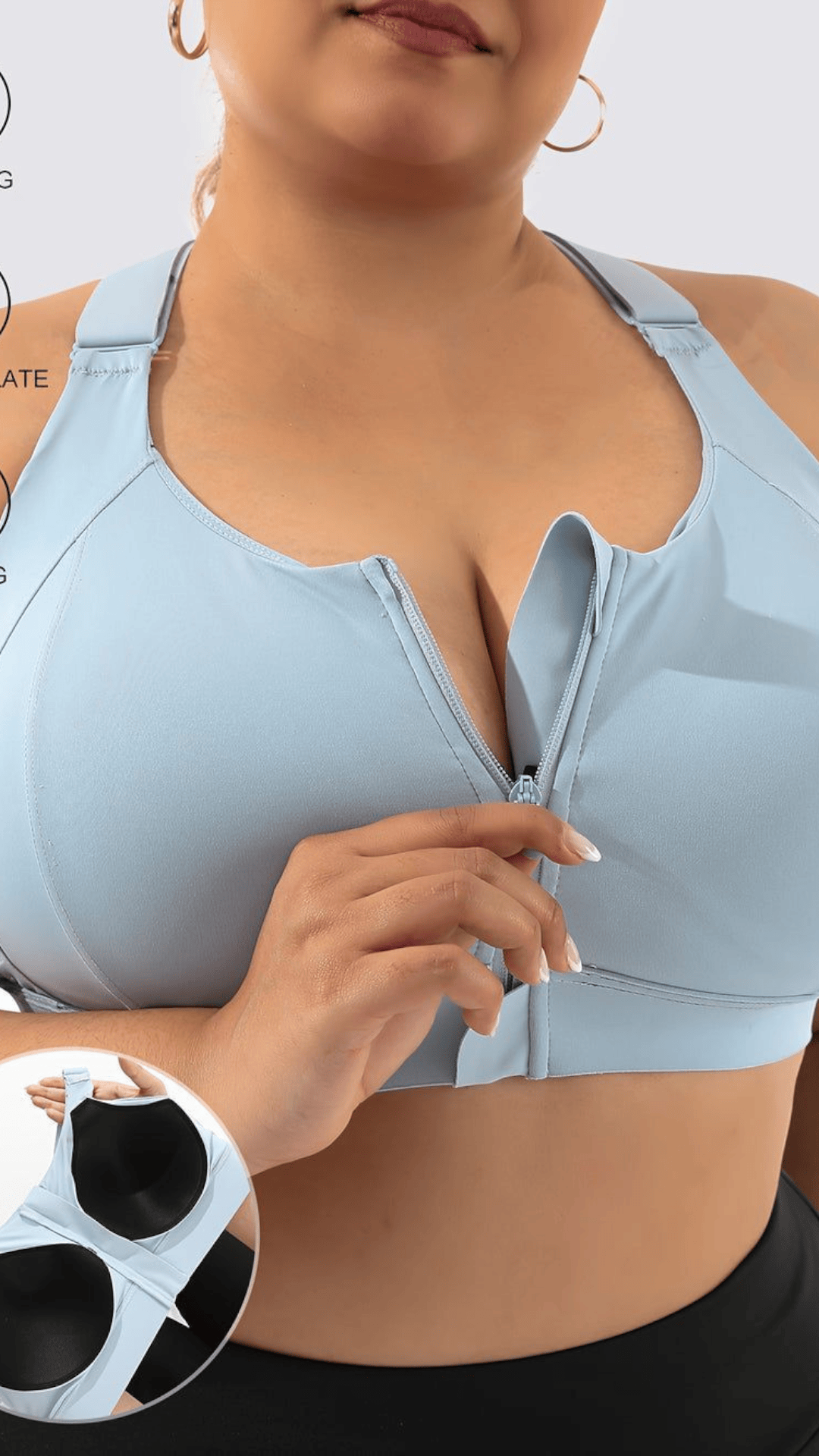 jkthpu-45 Plus Size High Support Front Zip Sports Bra