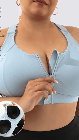 jkthpu-45 Plus Size High Support Front Zip Sports Bra