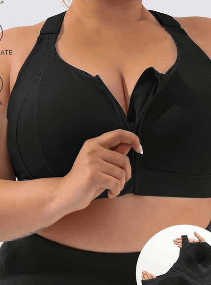 jkthpu-45 Plus Size High Support Front Zip Sports Bra