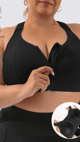 jkthpu-45 Plus Size High Support Front Zip Sports Bra