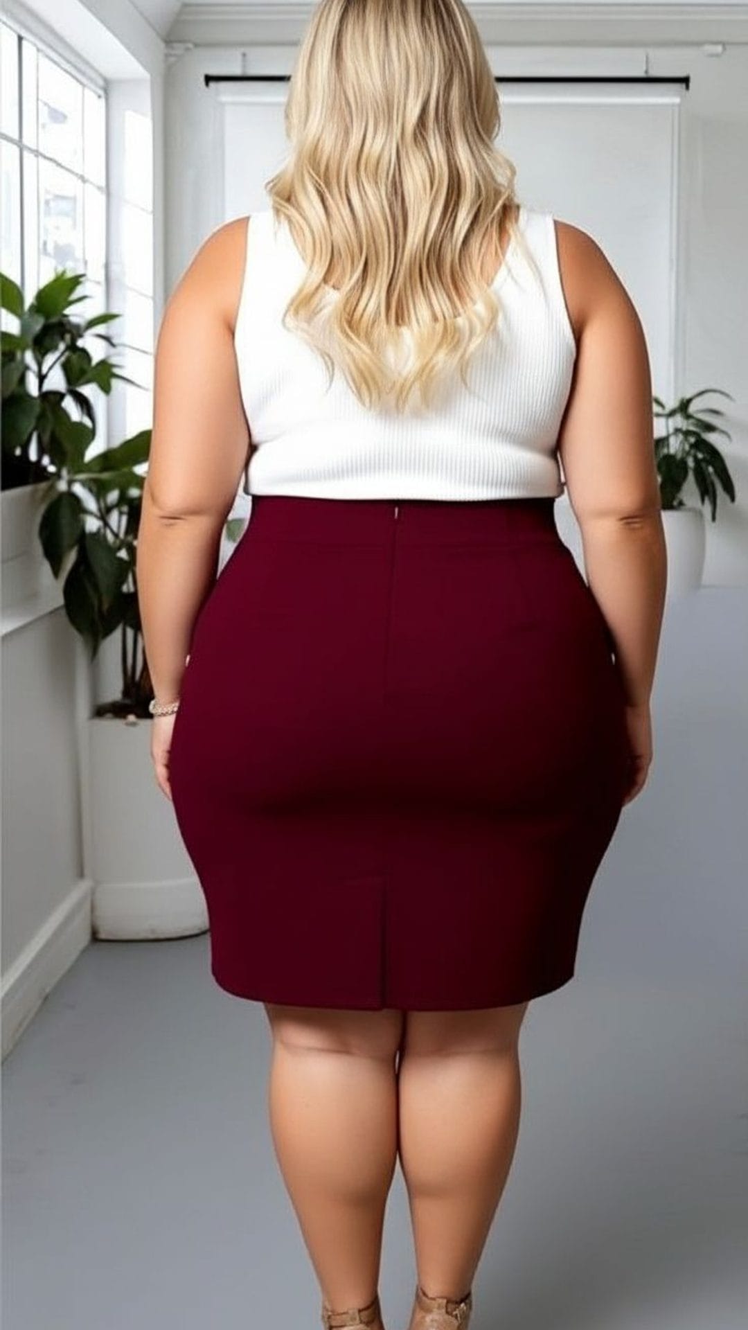 KissICON Plus Size High-Waist Burgundy Button Detail Pencil Skirt – Elegant & Versatile