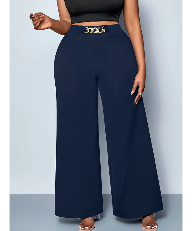 jkthpu-45 Plus Size High Waist Stretchy WideLeg Pants Black Versatility