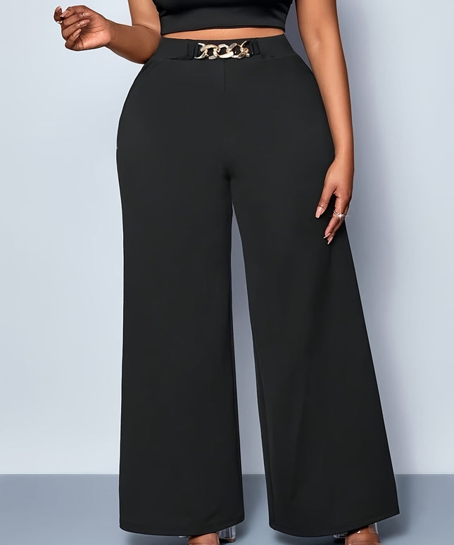 jkthpu-45 Plus Size High Waist Stretchy WideLeg Pants Black Versatility