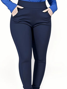 jkthpu-45 Plus Size High-Waisted Slim-Fit Pants with Pockets -