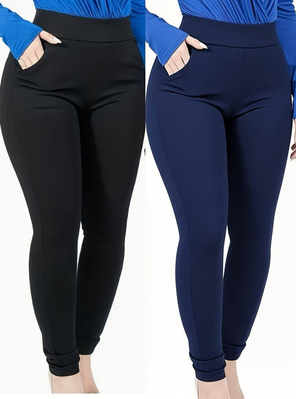 jkthpu-45 Plus Size High-Waisted Slim-Fit Pants with Pockets -