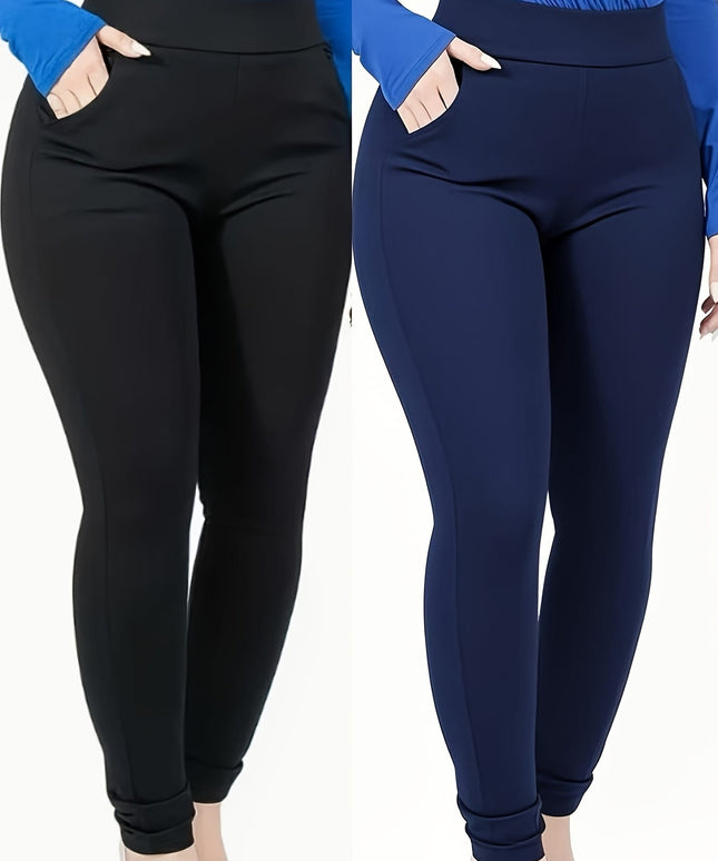 jkthpu-45 Plus Size High-Waisted Slim-Fit Pants with Pockets -