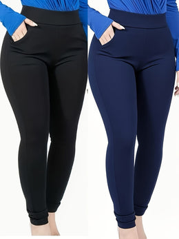 jkthpu-45 Plus Size High-Waisted Slim-Fit Pants with Pockets -