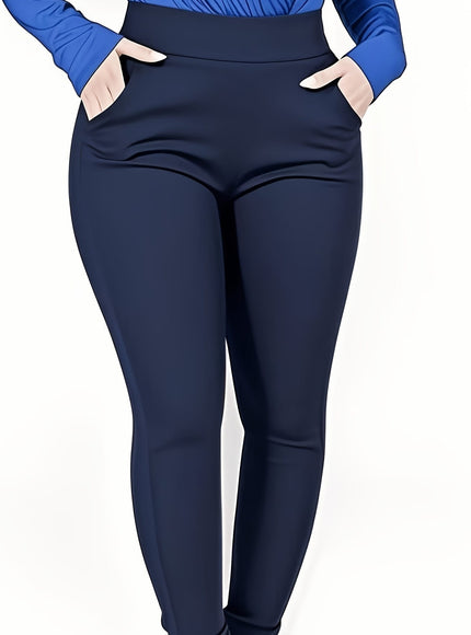 jkthpu-45 Plus Size High-Waisted Slim-Fit Pants with Pockets -