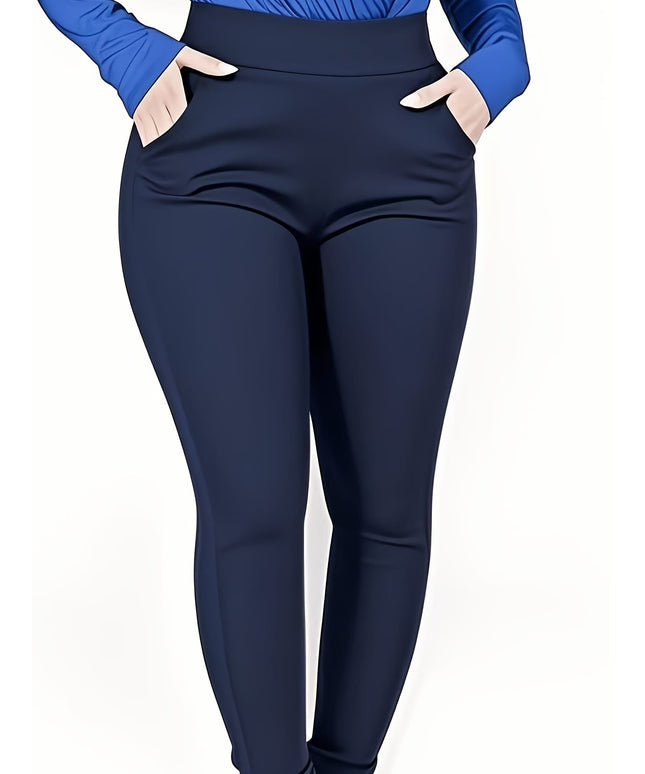 jkthpu-45 Plus Size High-Waisted Slim-Fit Pants with Pockets -