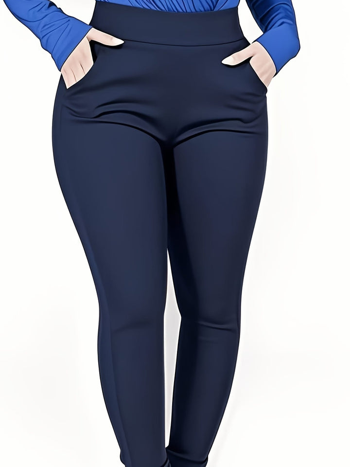 Plus Size High-Waisted Slim-Fit Pants with Pockets -