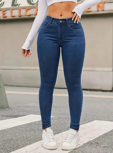 jkthpu-45 Plus Size High-Waisted Stretch Skinny Jeans - Deep