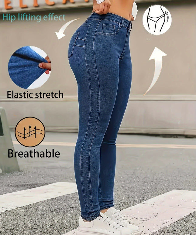 jkthpu-45 Plus Size High-Waisted Stretch Skinny Jeans - Deep