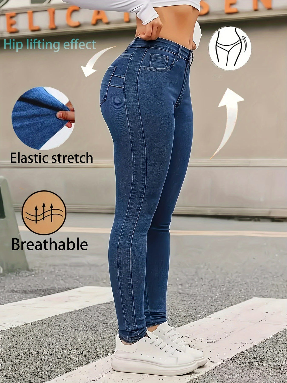 jkthpu-45 Plus Size High-Waisted Stretch Skinny Jeans - Deep