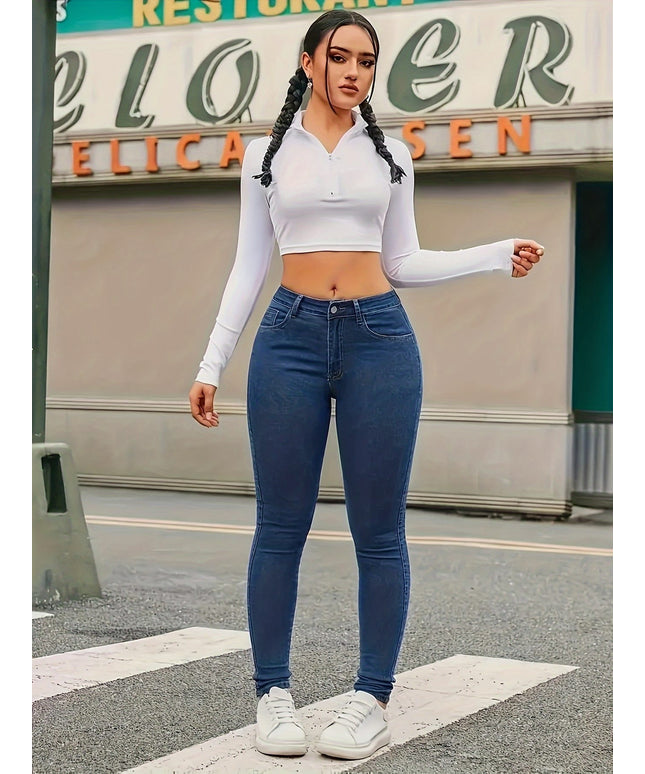 jkthpu-45 Plus Size High-Waisted Stretch Skinny Jeans - Deep
