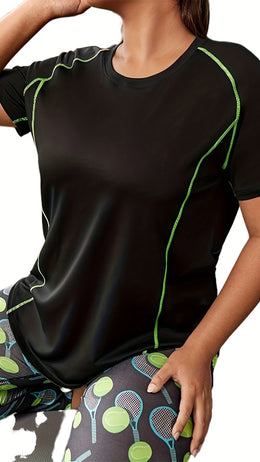 jkthpu-45 Plus Size HighElasticity Breathable Yoga Workout Tee