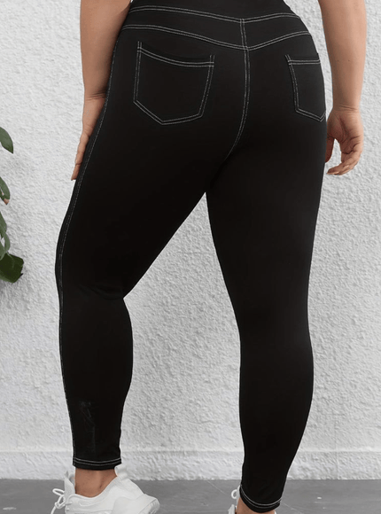 jkthpu-45 Plus Size HighWaisted Black Yoga Leggings with Pockets