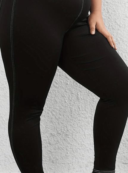 jkthpu-45 Plus Size HighWaisted Black Yoga Leggings with Pockets
