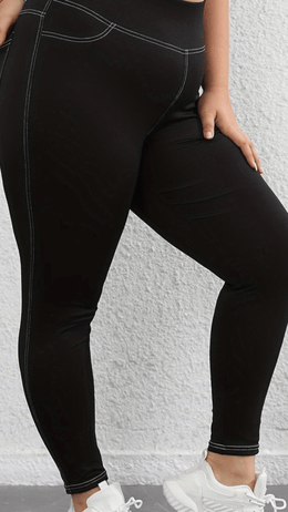 jkthpu-45 Plus Size HighWaisted Black Yoga Leggings with Pockets