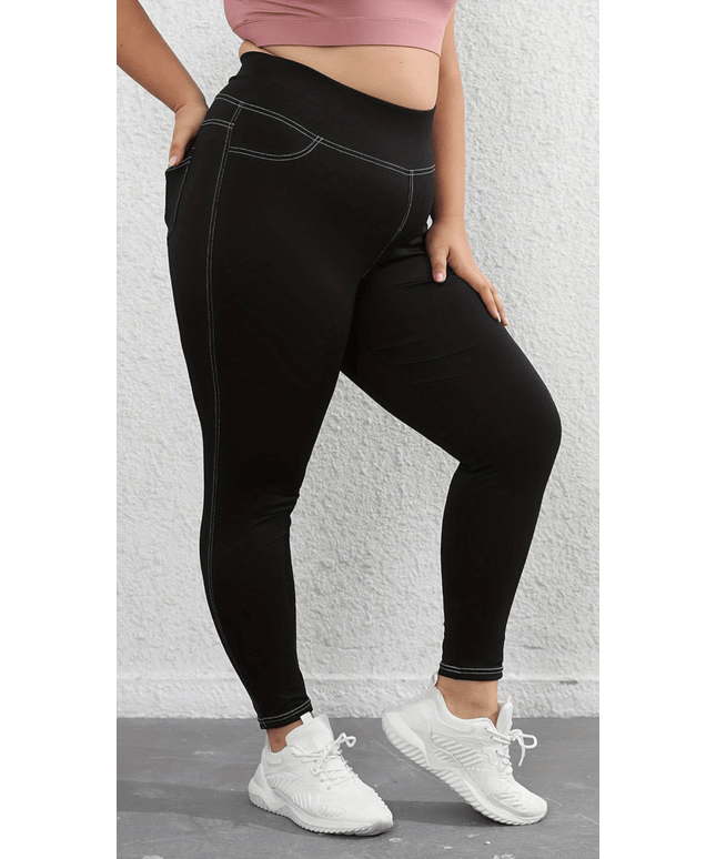 jkthpu-45 Plus Size HighWaisted Black Yoga Leggings with Pockets
