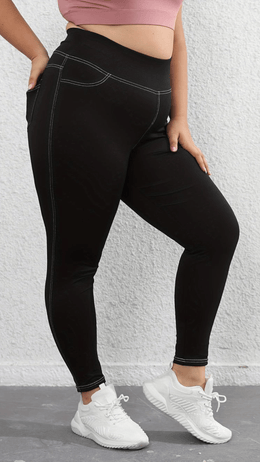 jkthpu-45 Plus Size HighWaisted Black Yoga Leggings with Pockets