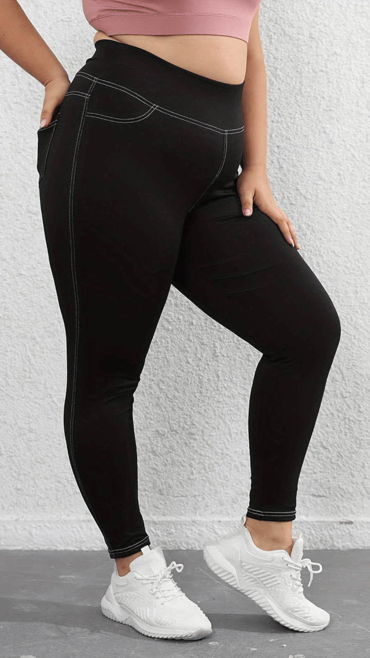 Plus Size HighWaisted Black Yoga Leggings with Pockets