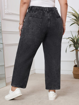 jkthpu-45 Plus Size HighWaisted Ripped Dark Wash Stretch Jeans