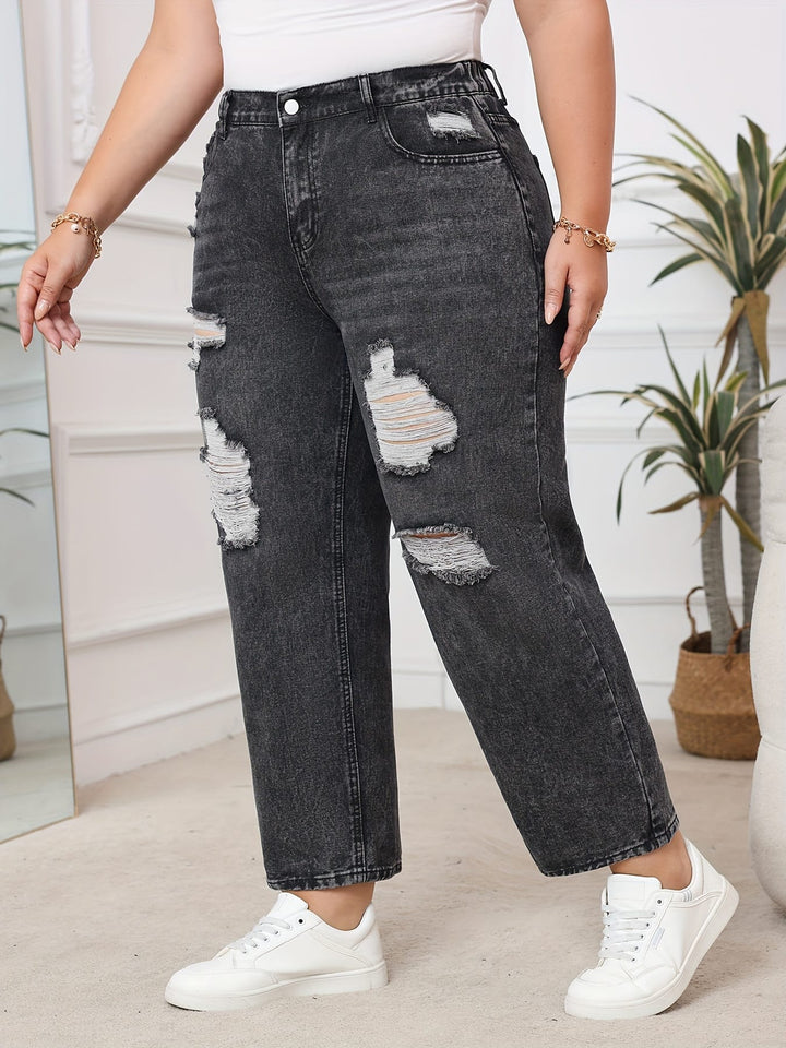 Plus Size HighWaisted Ripped Dark Wash Stretch Jeans