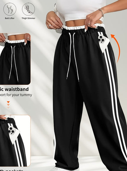 jkthpu-45 Plus Size HighWaisted Stretchy Joggers Maroon  White