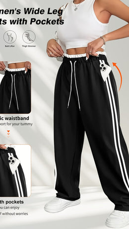 jkthpu-45 Plus Size HighWaisted Stretchy Joggers Maroon  White