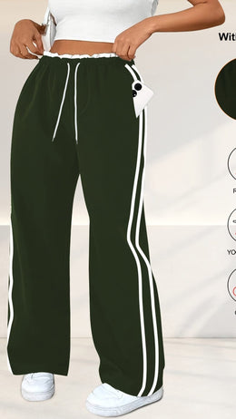 jkthpu-45 Plus Size HighWaisted Stretchy Joggers Maroon  White