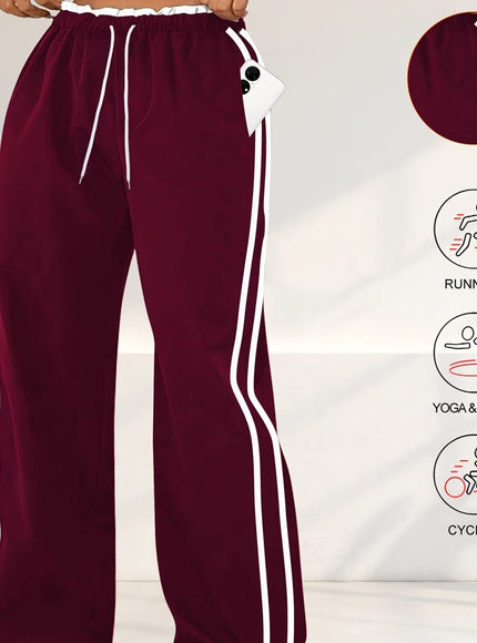 jkthpu-45 Plus Size HighWaisted Stretchy Joggers Maroon  White