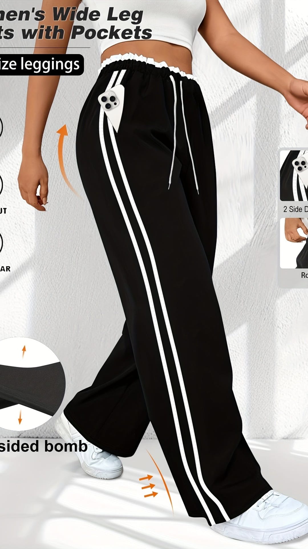 jkthpu-45 Plus Size HighWaisted Stretchy Joggers Maroon  White