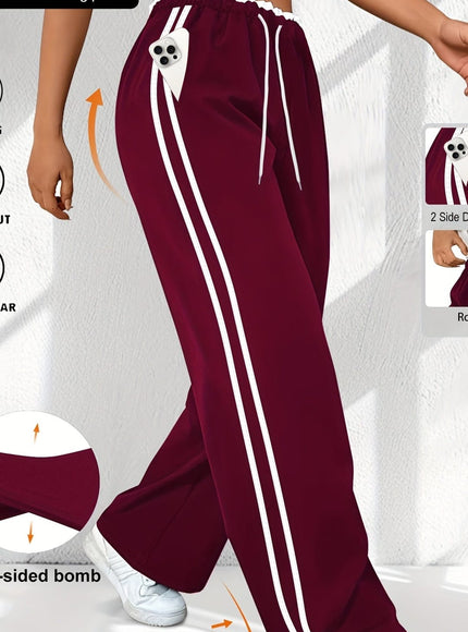 jkthpu-45 Plus Size HighWaisted Stretchy Joggers Maroon  White