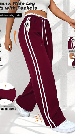 jkthpu-45 Plus Size HighWaisted Stretchy Joggers Maroon  White