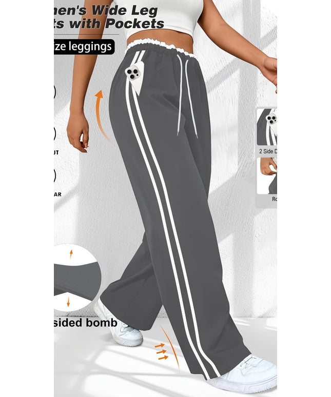 jkthpu-45 Plus Size HighWaisted Stretchy Joggers Maroon  White