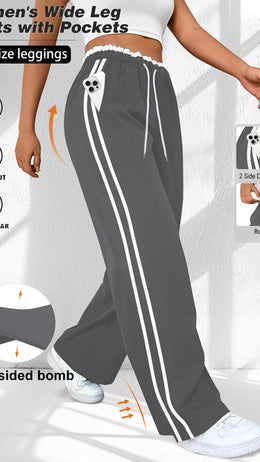 jkthpu-45 Plus Size HighWaisted Stretchy Joggers Maroon  White